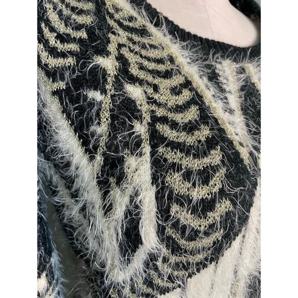 Freeway Anthro Women's Black Cream Gold Soft Fuzzy Sweater. Size Sm. EUC. - Picture 2 of 6